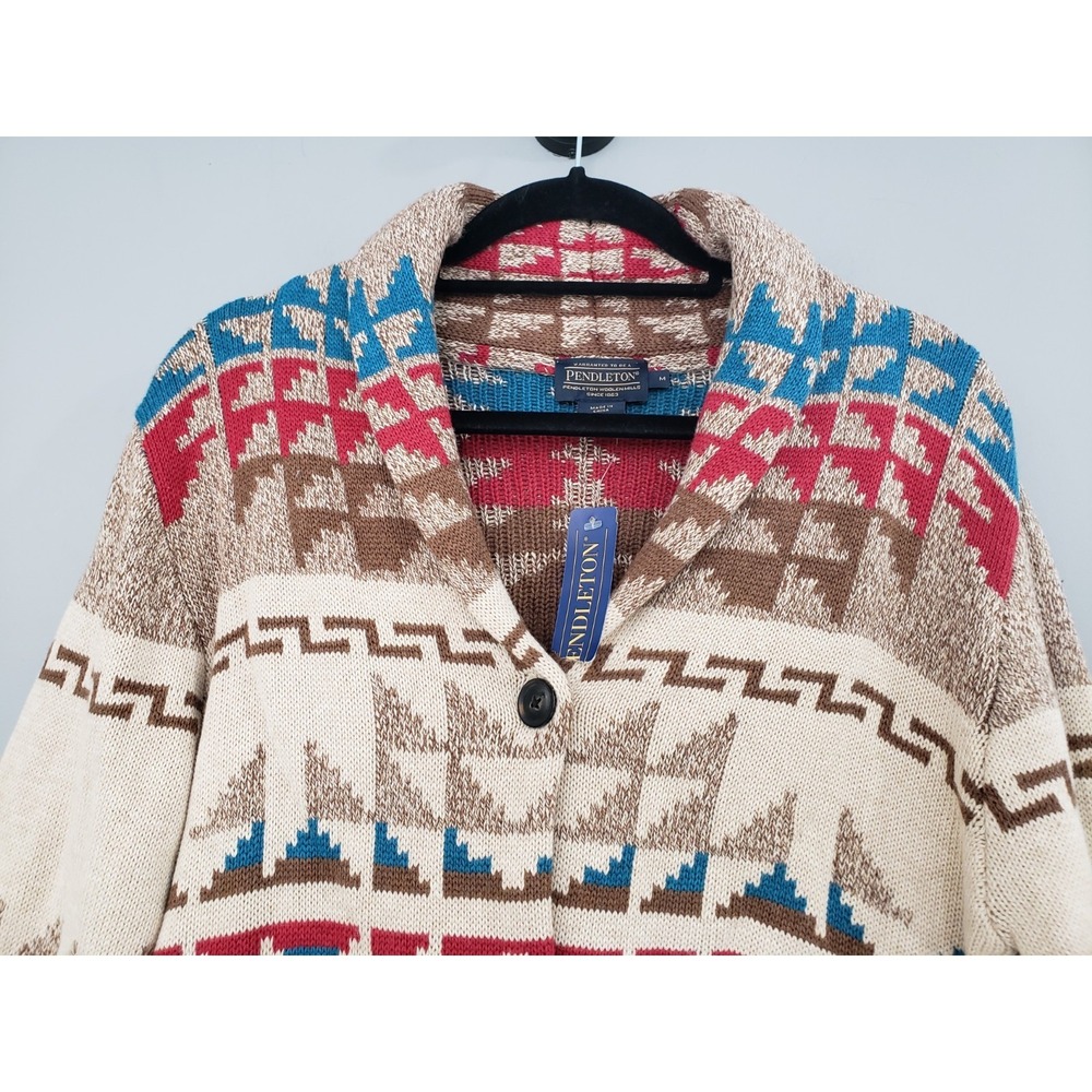 NEW WOMENS MEDIUM Pendleton Shawl Collar Cardigan Sweater Southwest Aztec wool - Picture 3 of 7
